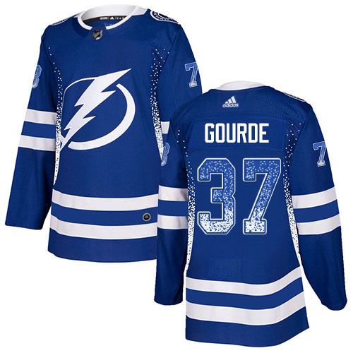 Adidas Tampa Bay Lightning Men 37 Yanni Gourde Blue Home Authentic Drift Fashion Stitched NHL Jersey